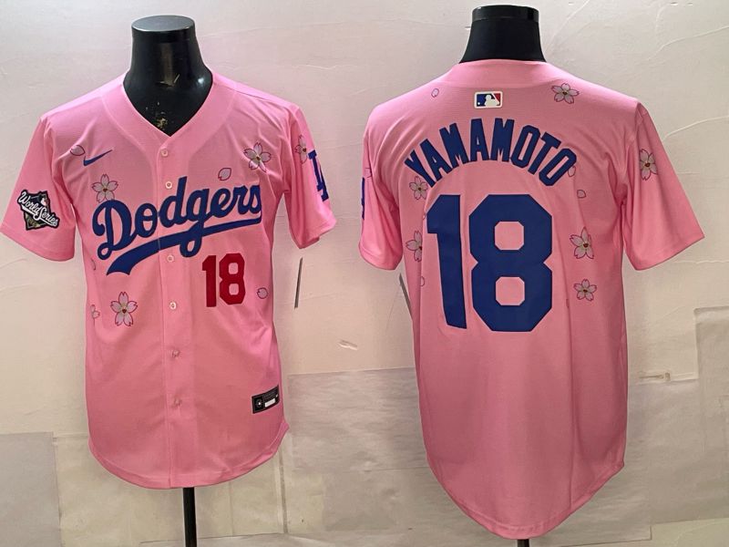 Men Nike 2026 Los Angeles Dodgers #18 Yamamoto Pink Sakura Edition Game MLB Jersey 04->los angeles dodgers->MLB Jersey